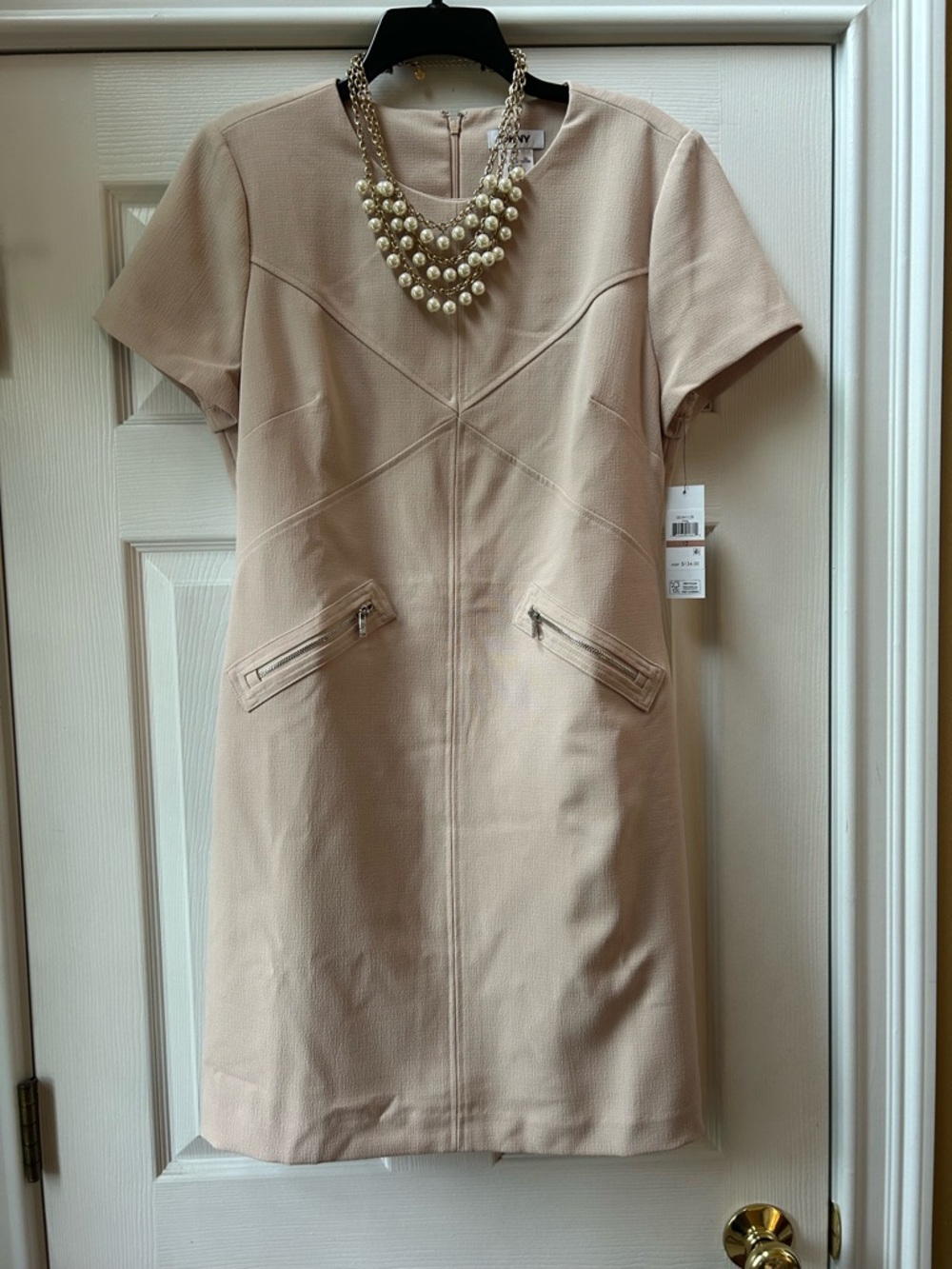 DKNY Light Tan/Beige Short Sleeve Shift Dress